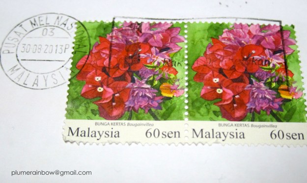 Artistic rendition of the bougainvillea on a Malaysia stamp.