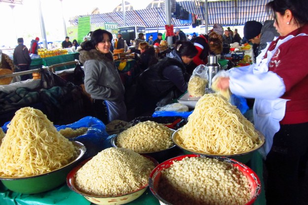 Laghman (noodles). In Chorsu Bazaar, Tashkent. 