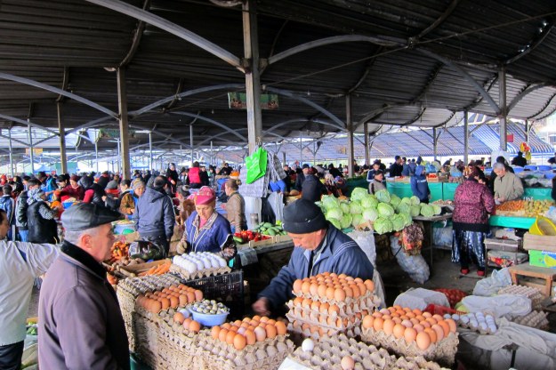 Chorsu Bazaar. A massive market. This is just the eggs and vegetables section.