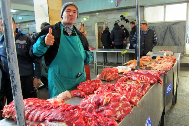 Meat section of Chorsu Bazaar., Tashkent. 