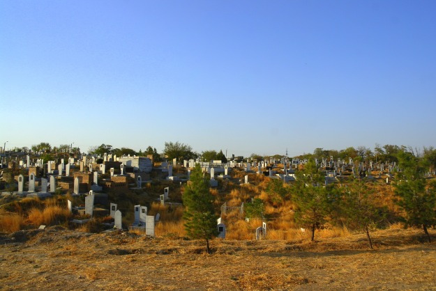 Modern day cementery near the ancient mausoleums of Shah-i-Zinda. 